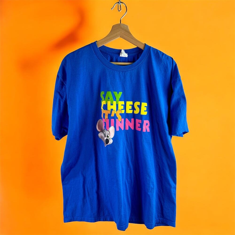 Chuck E Cheese Adult XL Blue 100% Cotton SAY CHEESE IT'S FUNNER S/S Shirt